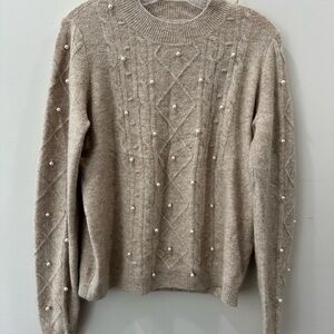 LOFT Petites Women’s Pearl Embellished Cable Knit Sweater - Size MP